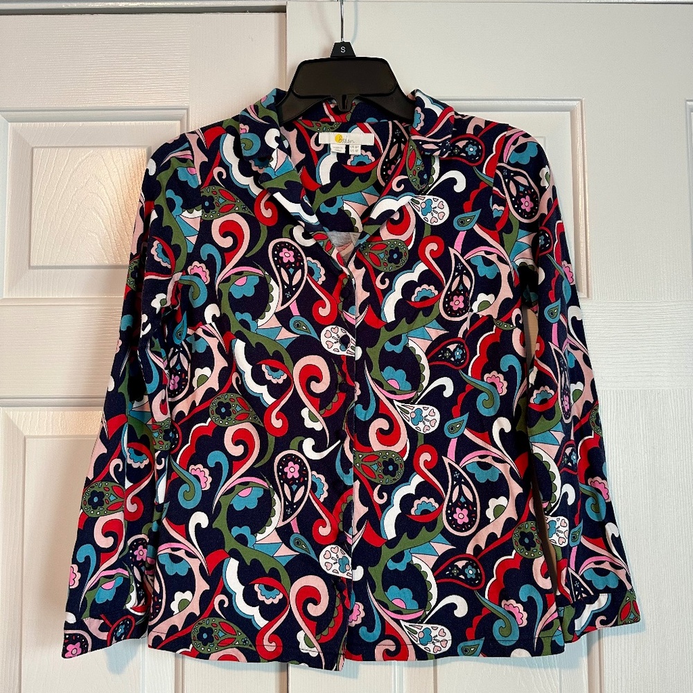 Boden tailored knit shirt size 4P in Navy Kaleidoscopic Paisley print